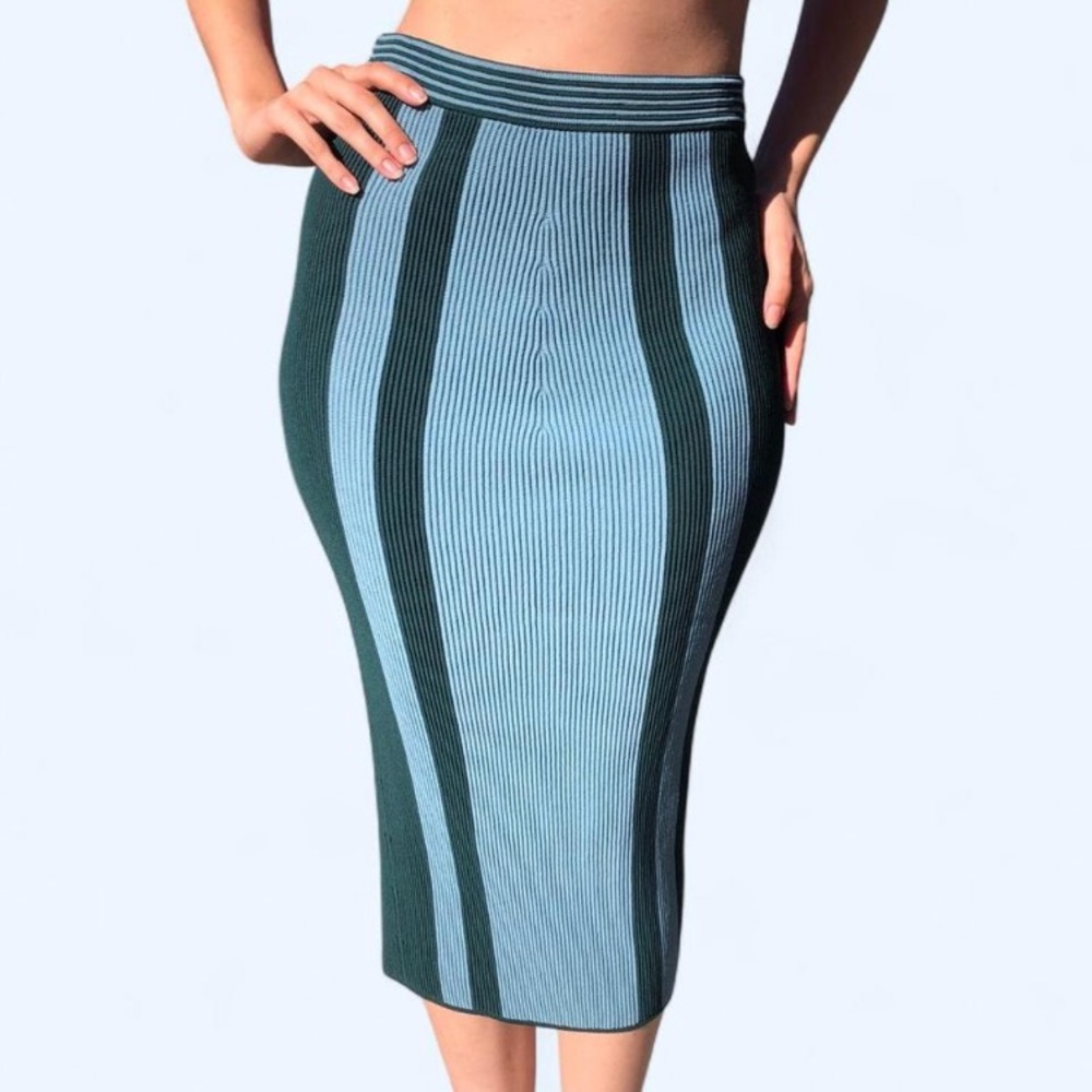 Eva Mendes New York & Company Blue and Green Pencil Skirt